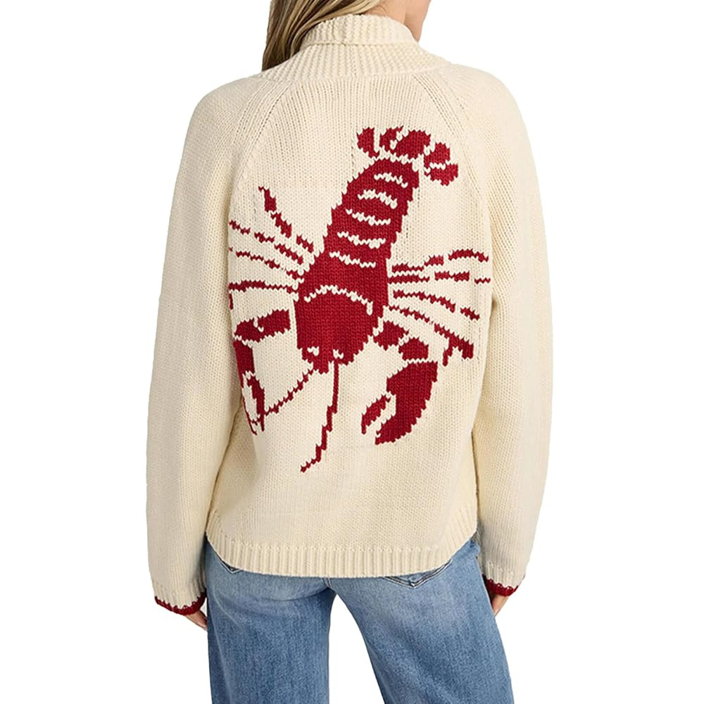 Women Lobster Sweater Cardigan Button Front Shawl Collar Chunky Knit Top with Pockets Fall Winter | Amazon (US)
