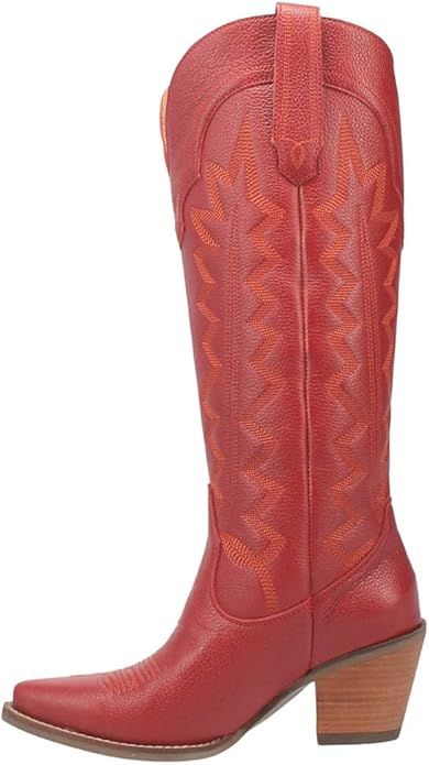 Dingo Womens High Cotton Snip Toe Casual Boots Knee High Mid Heel 2-3" - Black | Amazon (US)