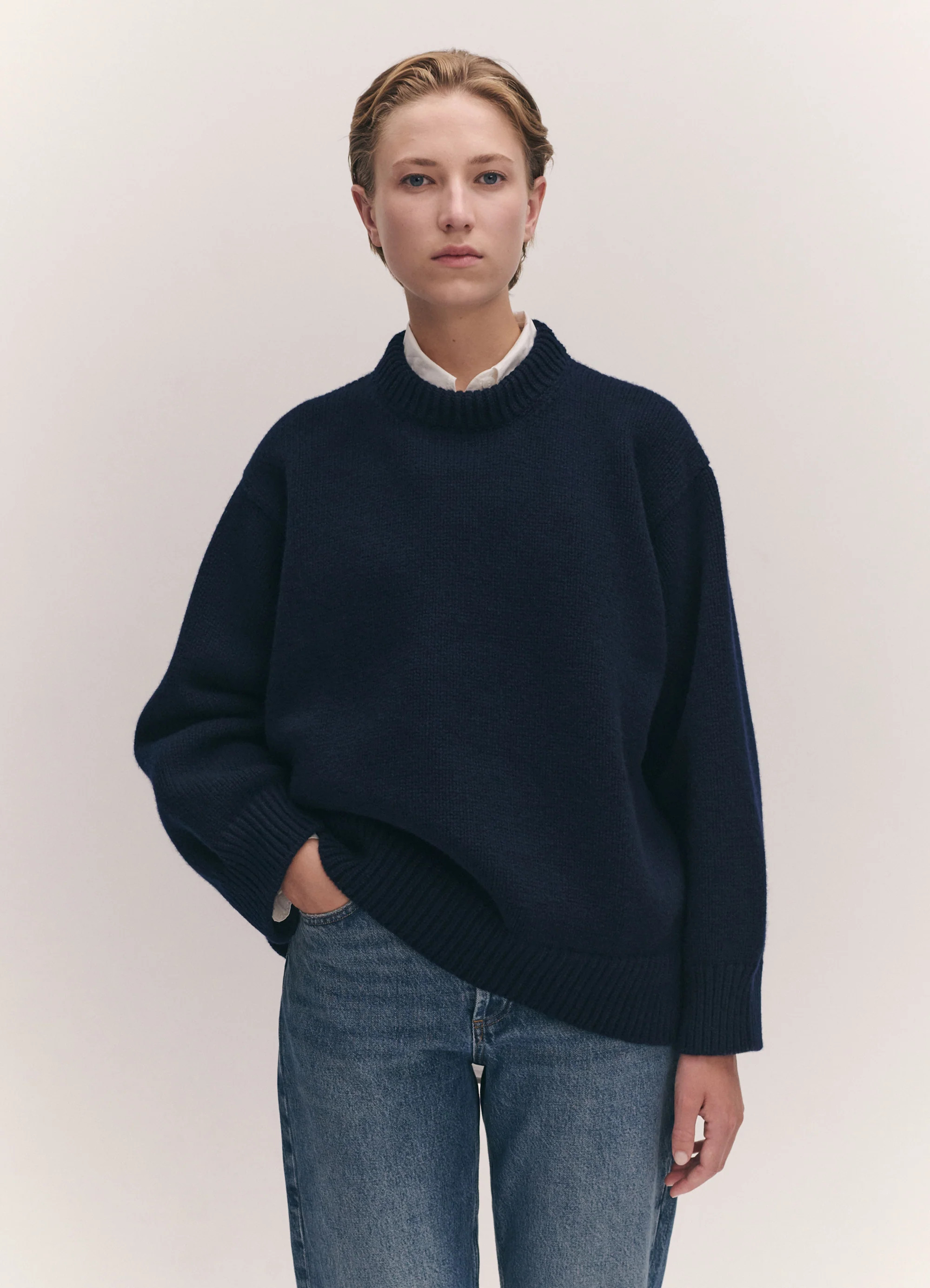 Caragh Chunky Crewneck in Navy | & Daughter (Global)