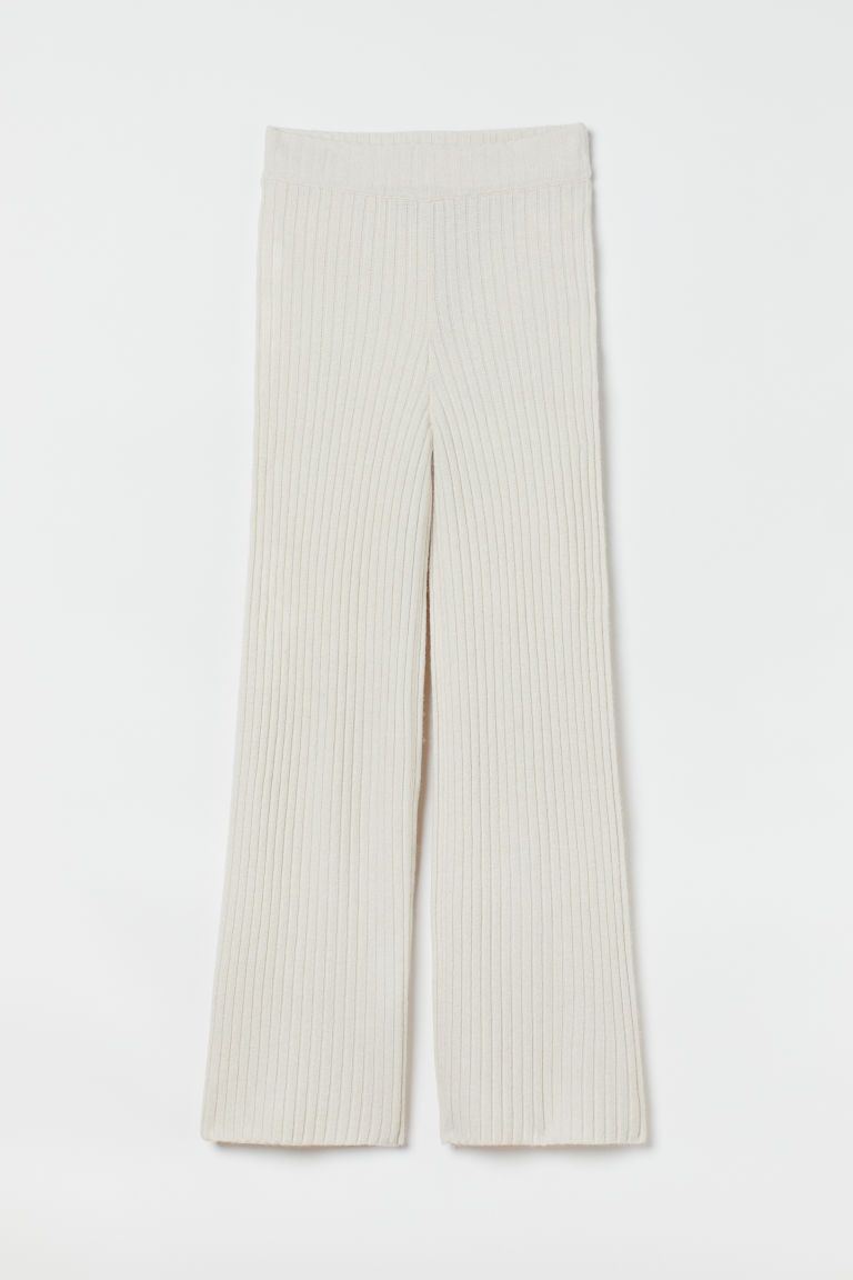 H & M - Rib-knit Merino Wool-blend Pants - Beige | H&M (US + CA)
