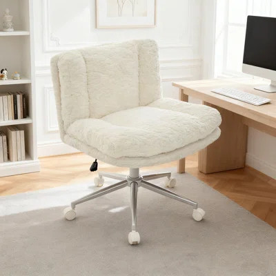 Wide Seat Criss Cross Legged Office Chair,Armless Office Desk Chair Modern Vanity Chair With Wheels | Wayfair North America