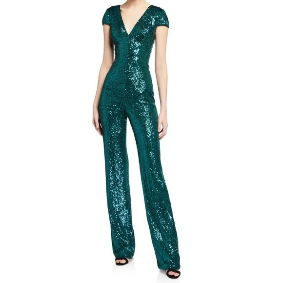 NWT DRESS THE POPULATION DINA FULLY SEQUINNED JUMPSUIT IN DEEP EMERALD | Poshmark