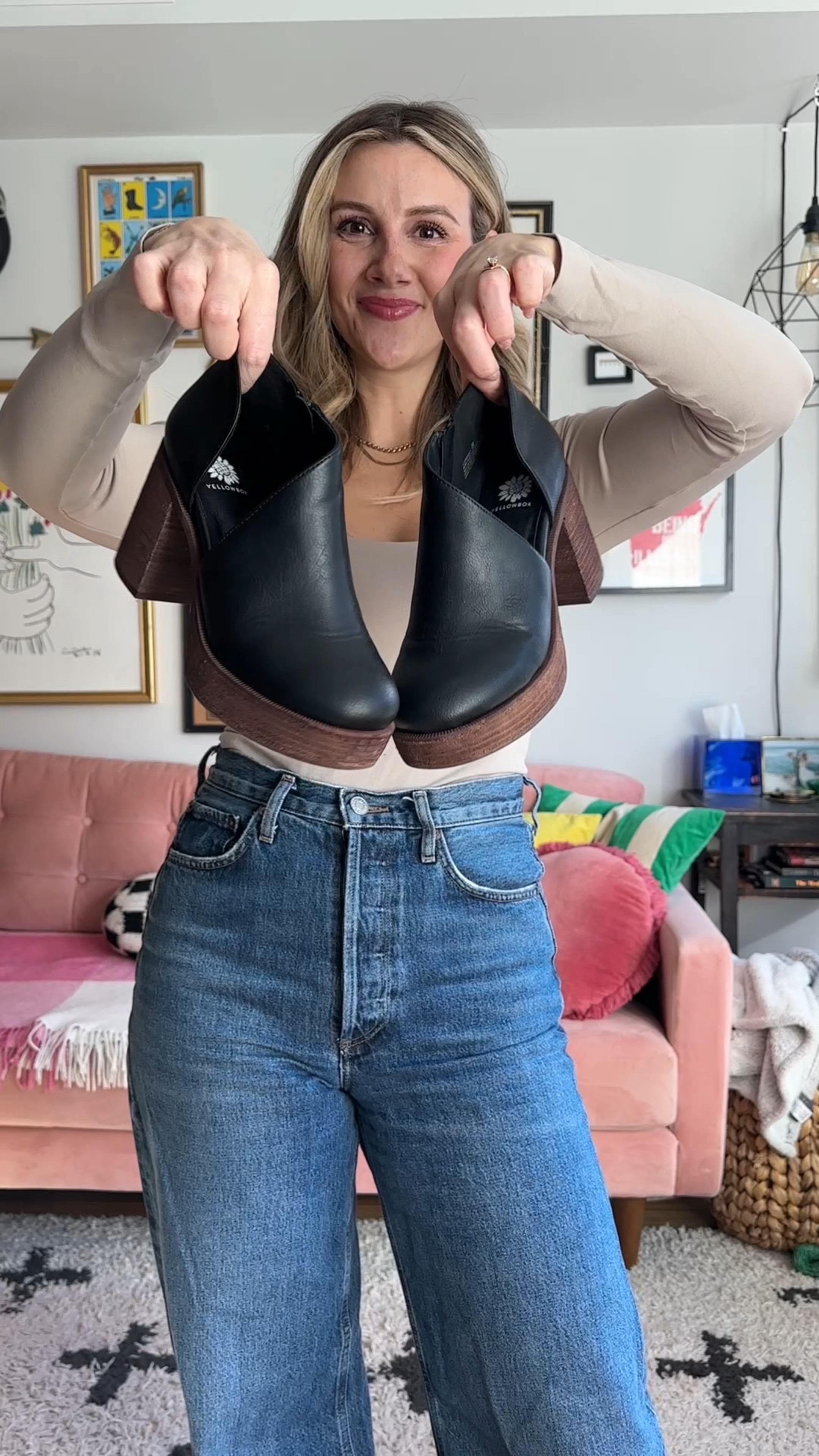 Styling these platform cutout clogs from Yellow Box! I used lots of items from my closet so I did my best finding similar items and linking exact when I could. Hope you like this inspo!

Shoes run tts and are surprisingly comfortable! Perfect for transition seasons or warmer winters