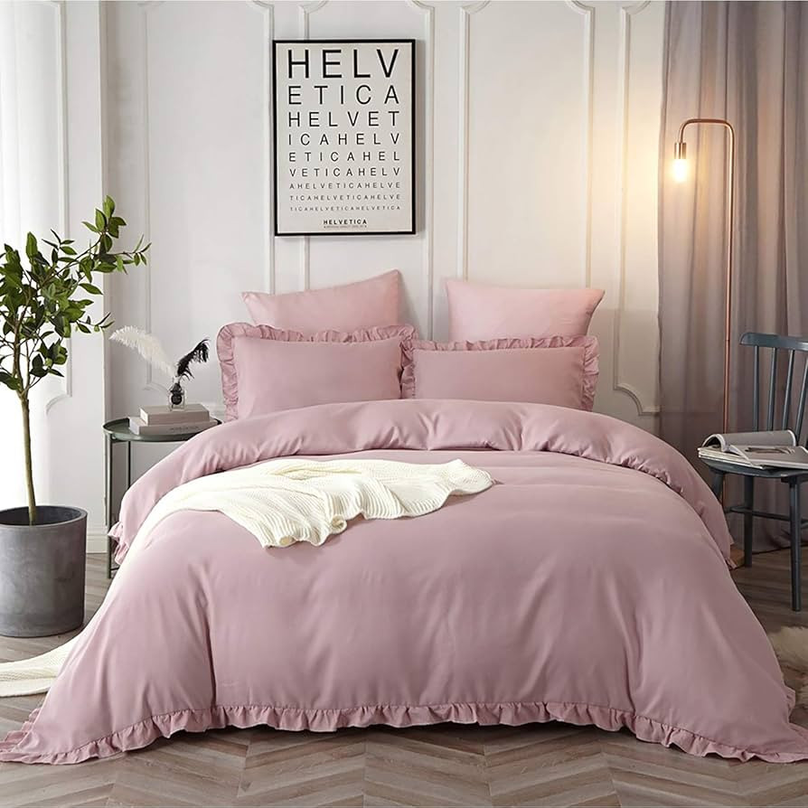 HYPREST King Duvet Cover Set - Microfiber Soft Lightweight Cooling Rustic Ruffled Pink Blush Duve... | Amazon (US)