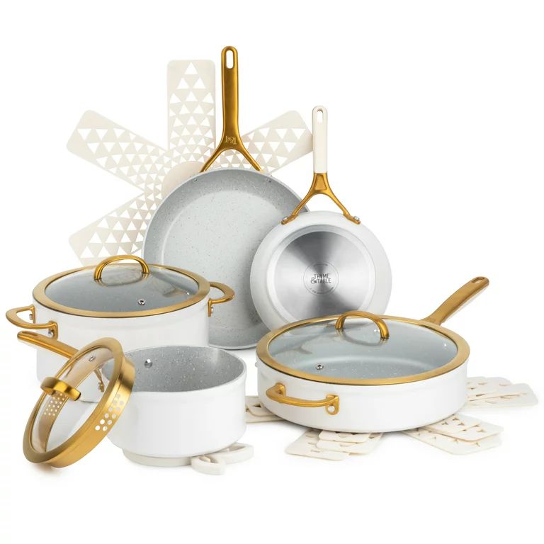 Thyme & Table Nonstick Supreme Cookware, 12-Piece Set, Cream - Walmart.com | Walmart (US)