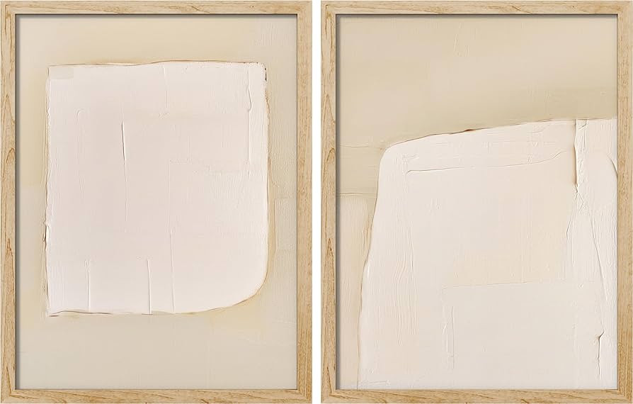 SIGNWIN Framed Poster Set Minimalist Texture Cream Toned Abstract Relief Photography Modern Art D... | Amazon (US)