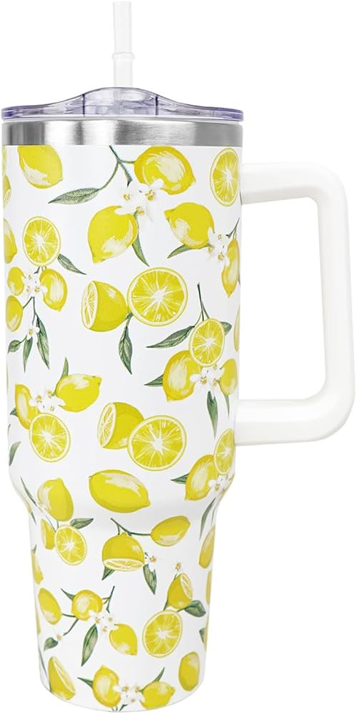 Lemon Tumbler 40 Oz, Lemon Gifts for Women, Yellow Lemon Gifts Coffee Cup Travel Mug Water Bottle... | Amazon (US)