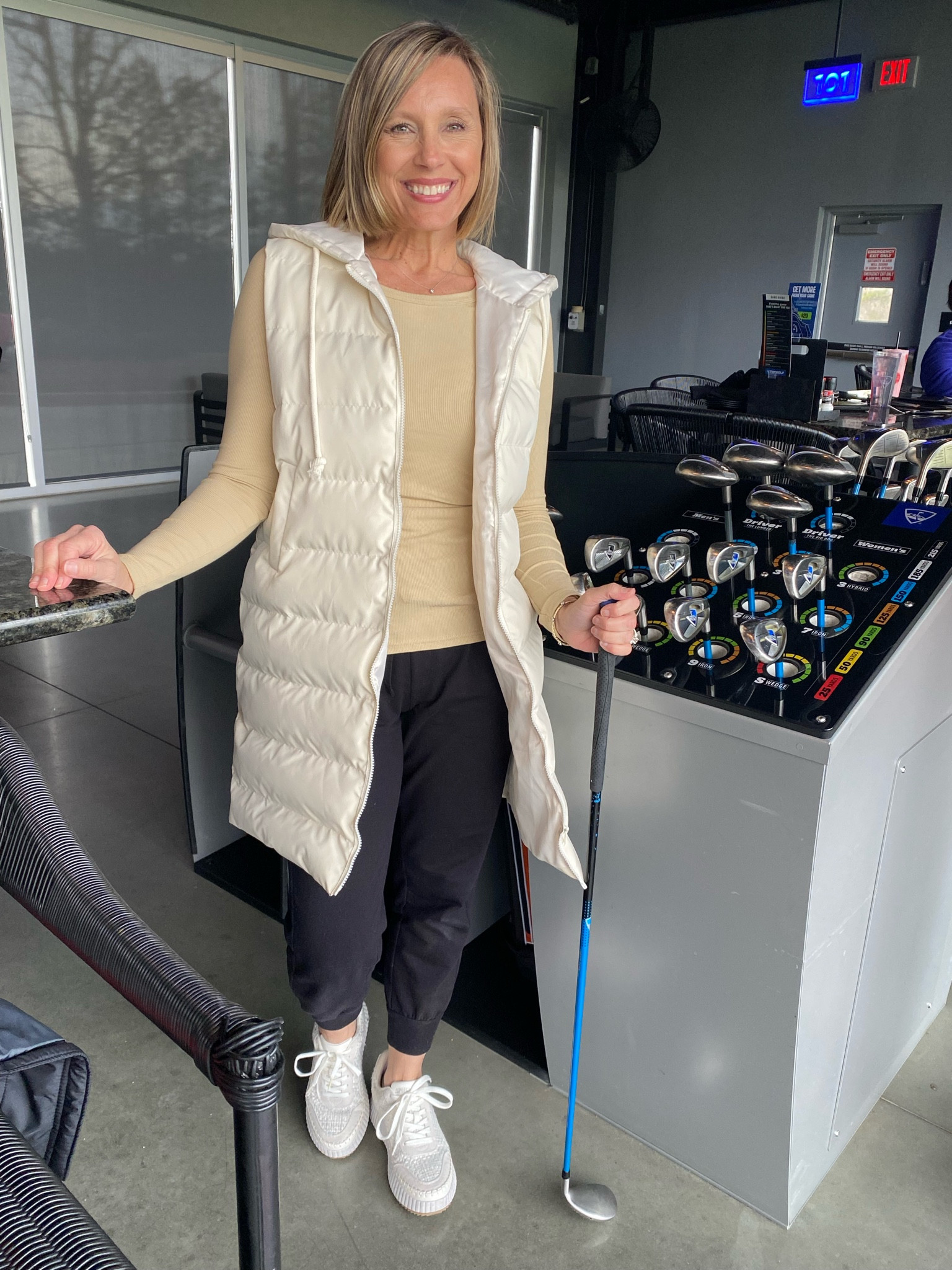 Let me say, my outfit is prettier than my swing! The shirt is very stretchy and fitted. I am wearing my regular size, small in all things.

#LTKfindsunder50 #LTKstyletip