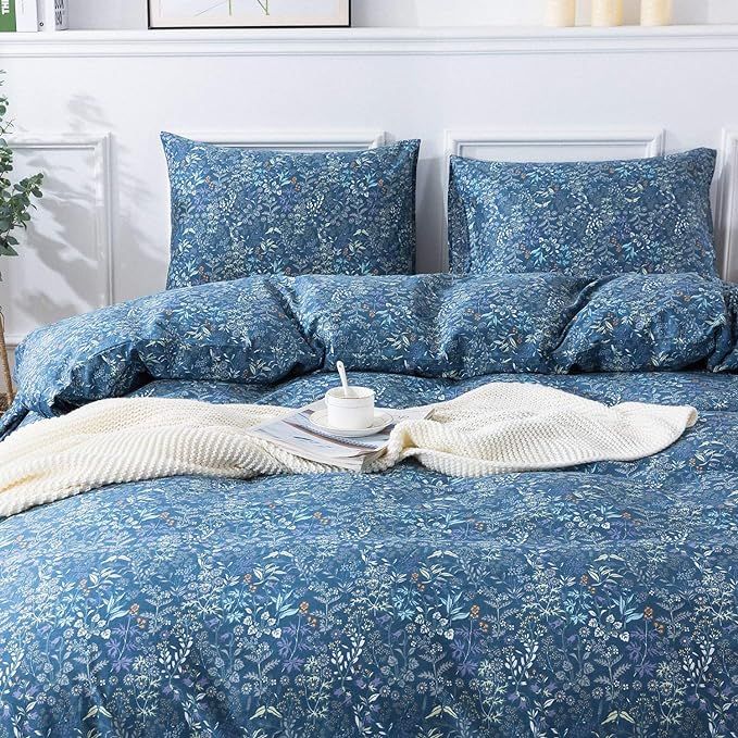 Luxury Flowers Duvet Cover Queen Floral Pattern Blueblack Duvet Cover Set Garden Style Bedding Co... | Amazon (US)
