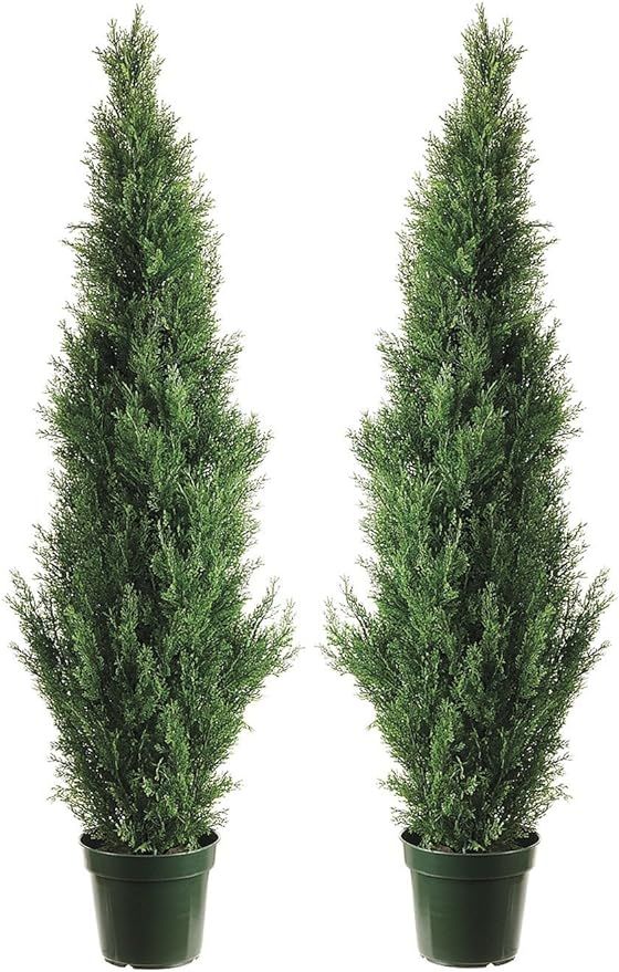 Silk Tree Warehouse Two 4 Foot Outdoor Artificial Cedar Topiary Trees Uv Rated Potted Plants | Amazon (US)