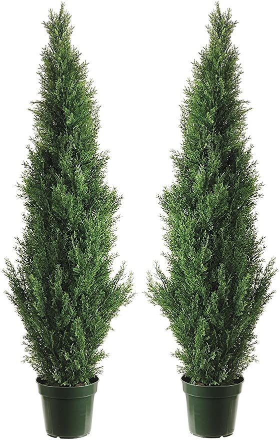 Amazon.com: Two 4 Foot Outdoor Artificial Cedar Topiary Trees Uv Rated Potted Plants : Home & Kit... | Amazon (US)