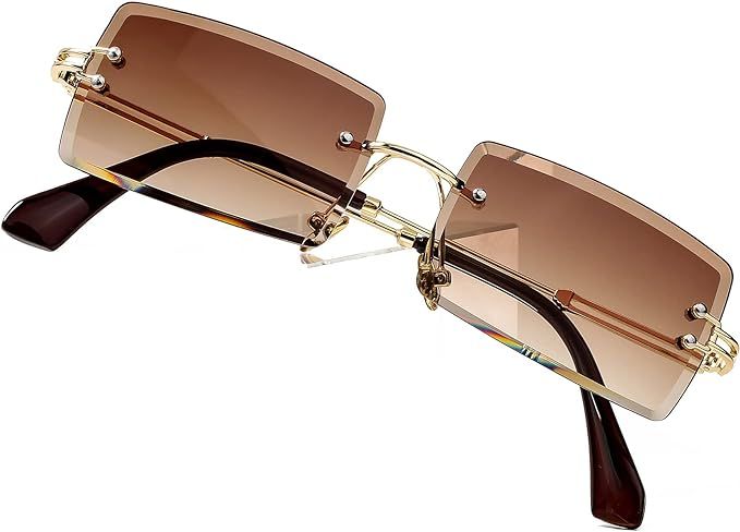 PORADAY Rectangle Sunglasses for Women Men Vintage Rimless Square Sun Glasses Candy Color | Amazon (US)