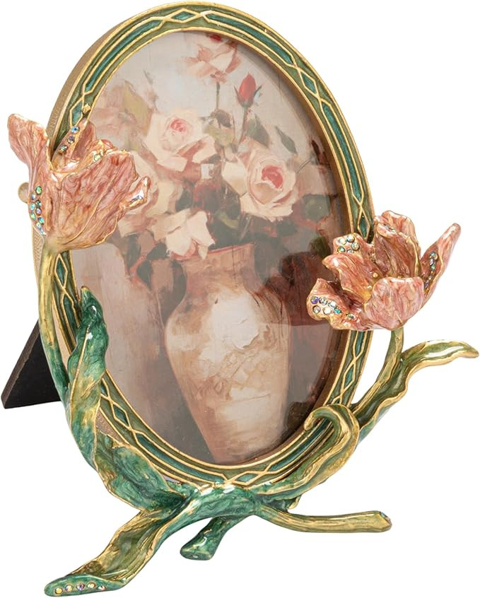 Creative Co-Op Enameled Metal Photo Frame with 3D Flowers & Jewels, Multicolor | Amazon (US)