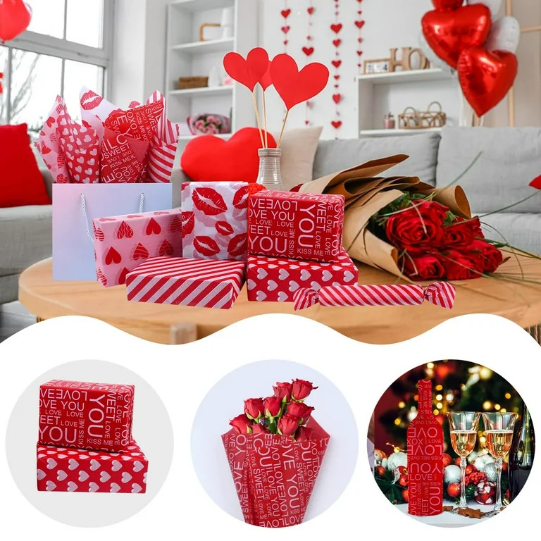 AORZIT Valentines Day Tissue Paper Bulk 80 Sheets Assorted 5 Designs Red Pink Heart Lip Love You ... | Walmart (US)