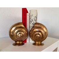 Vintage Brass Swirl Seashell Bookends Modernist Home Bookcase Styling Gold Shelf Decor, Mcm Large Decor | Etsy (US)