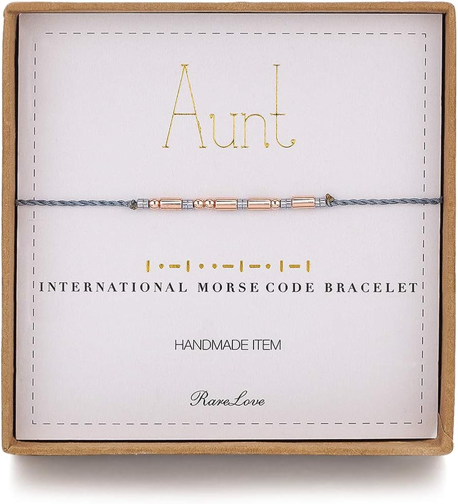 RareLove Aunt Morse Code Bracelets Best Aunt Christmas Gift Women Rose Golden Beads Grey String B... | Amazon (US)