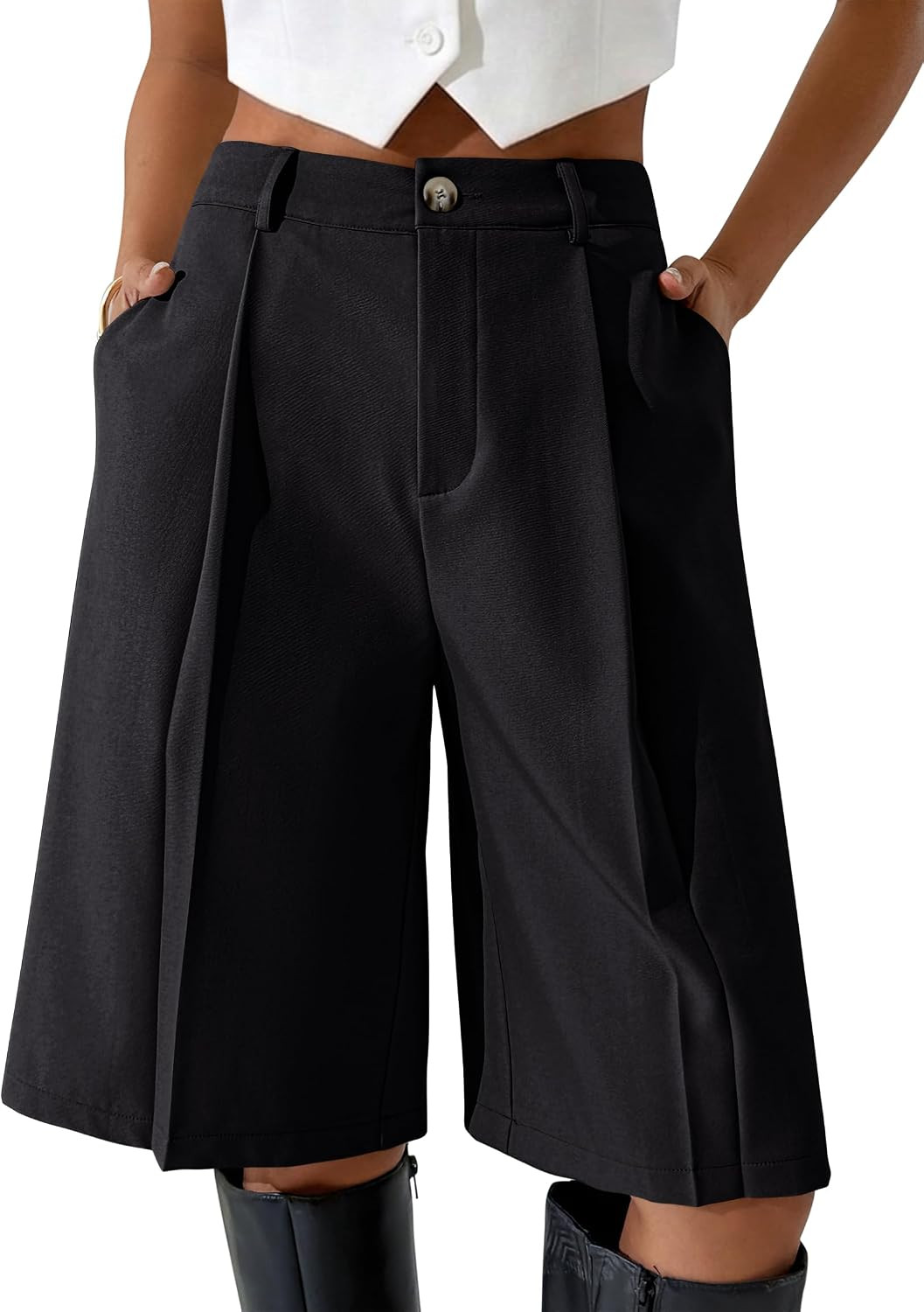 Eddoyee Bermuda Shorts for Women Knee Length Dressy Casual Wide Leg Shorts | Amazon (US)