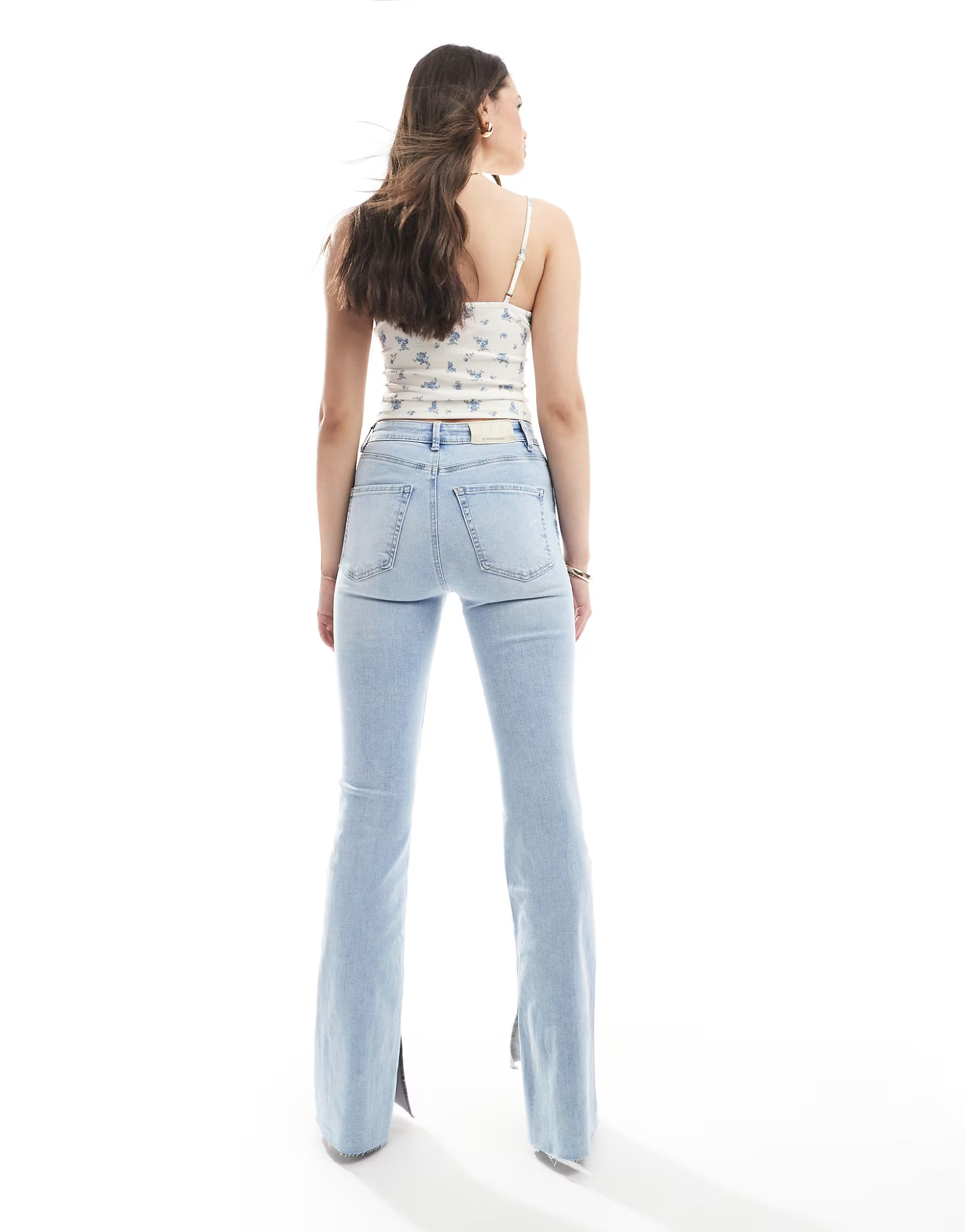 Stradivarius Tall D74 flare slit jean in light wash | ASOS (Global)