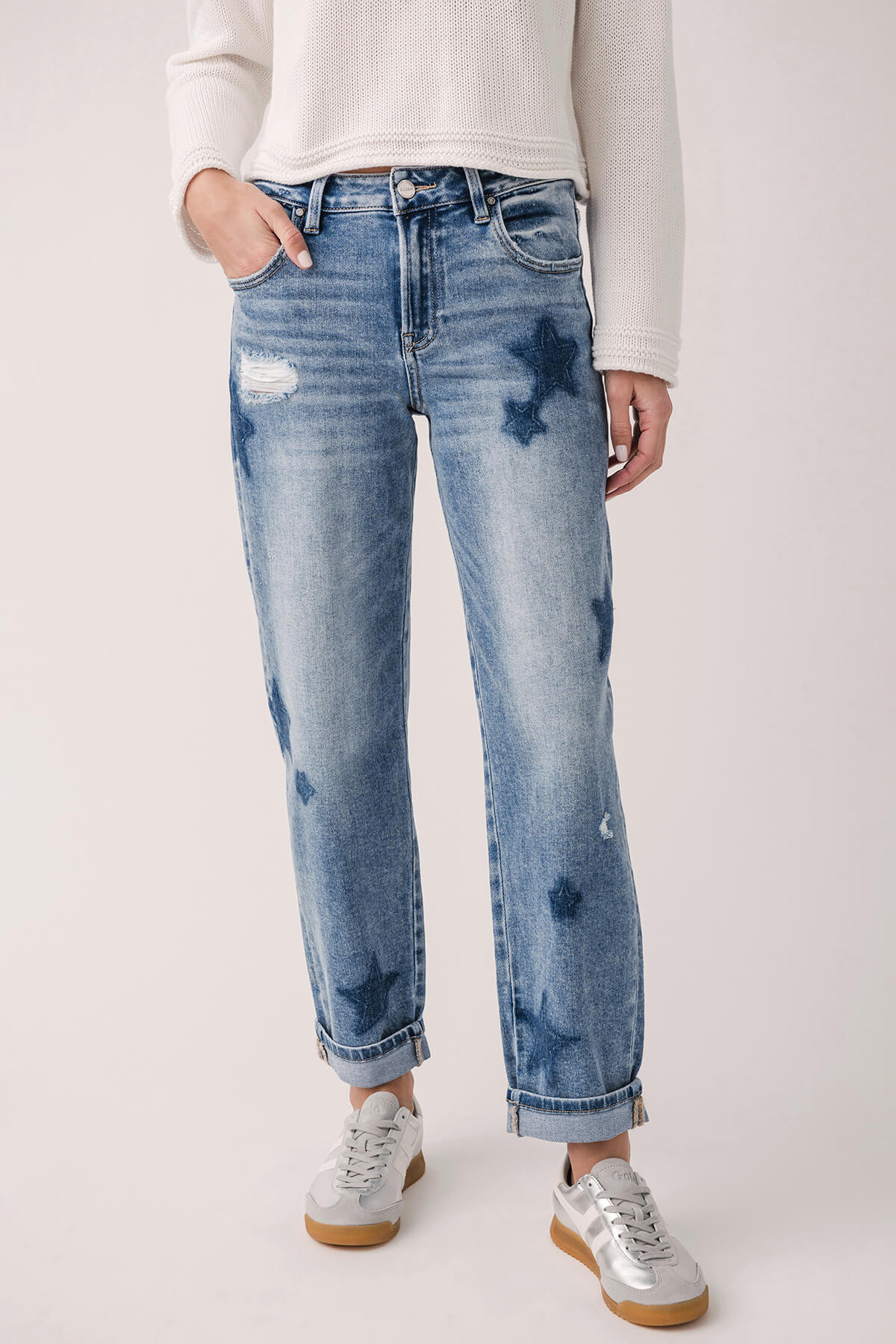 Risen Celeste High Rise Star Shadow Boyfriend Jeans | Social Threads