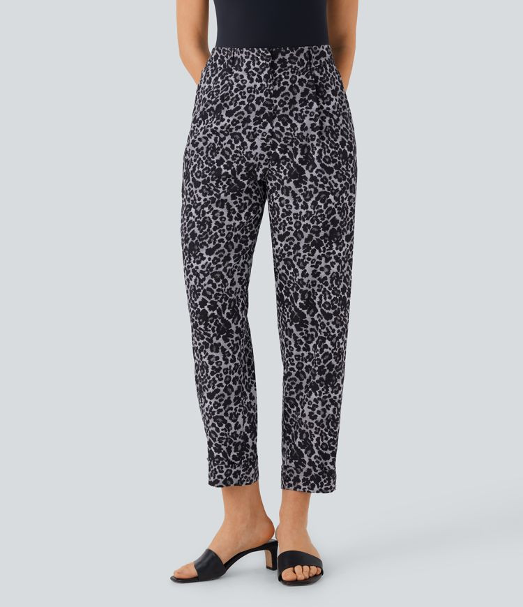 Women’s High Waisted Leopard Print Casual Tapered Pants with Pockets - Halara | HALARA