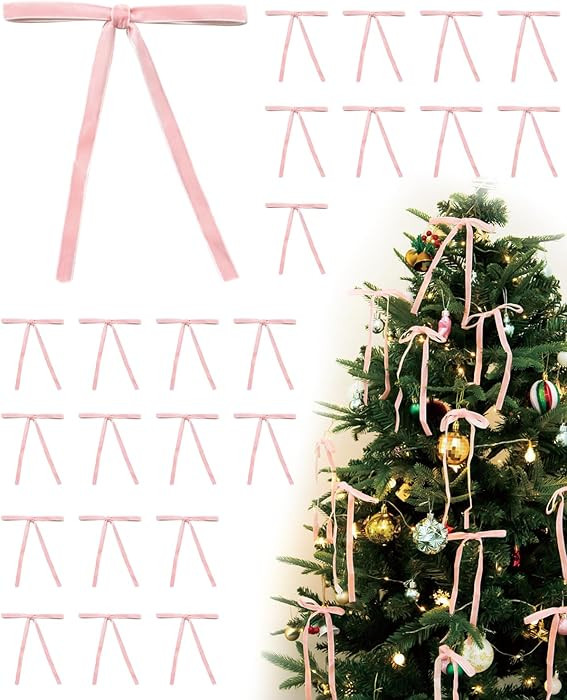Velvet Christmas Tree Bows – 24 Pcs Holiday Bows (3/8" Wide, 5x7) with Star Clips – Easy Hang... | Amazon (US)