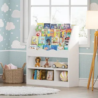 Kids Bookshelf, Children's Bookcase Display Stand, Kids Toy Storage Organizer Rack, Wooden White ... | Bed Bath & Beyond