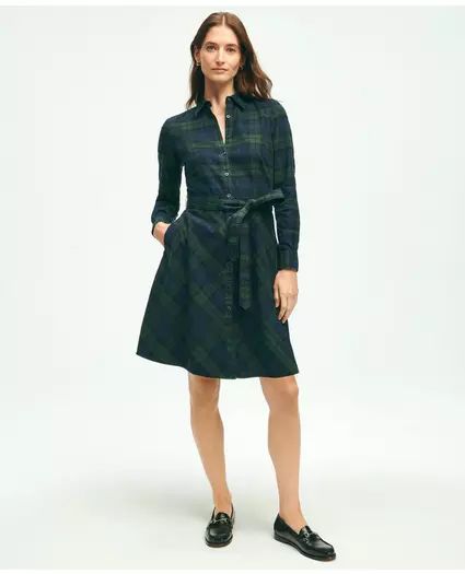 Brushed Cotton Flannel A-Line Shirt Dress | Brooks Brothers