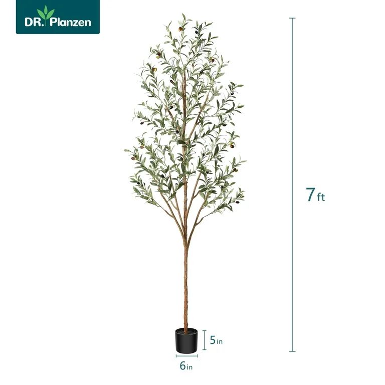 7 ft Artificial Olive Plants with Realistic Leaves and Natural Trunk, Silk Fake Potted Tree with Wood Branches and Fruits, Faux Olive Tree for Office Home Decor | Walmart (US)