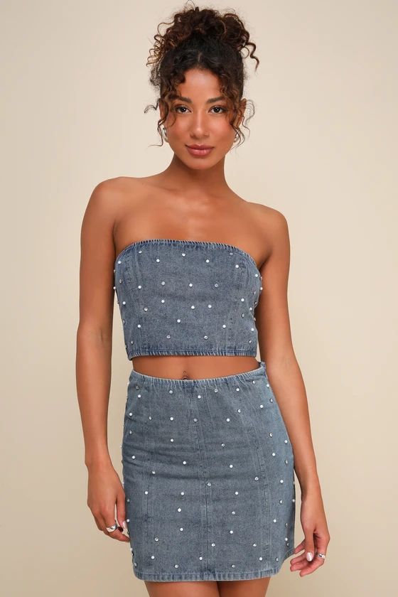 Glamorous Vibe Medium Wash Denim Two-Piece Mini Dress | Lulus