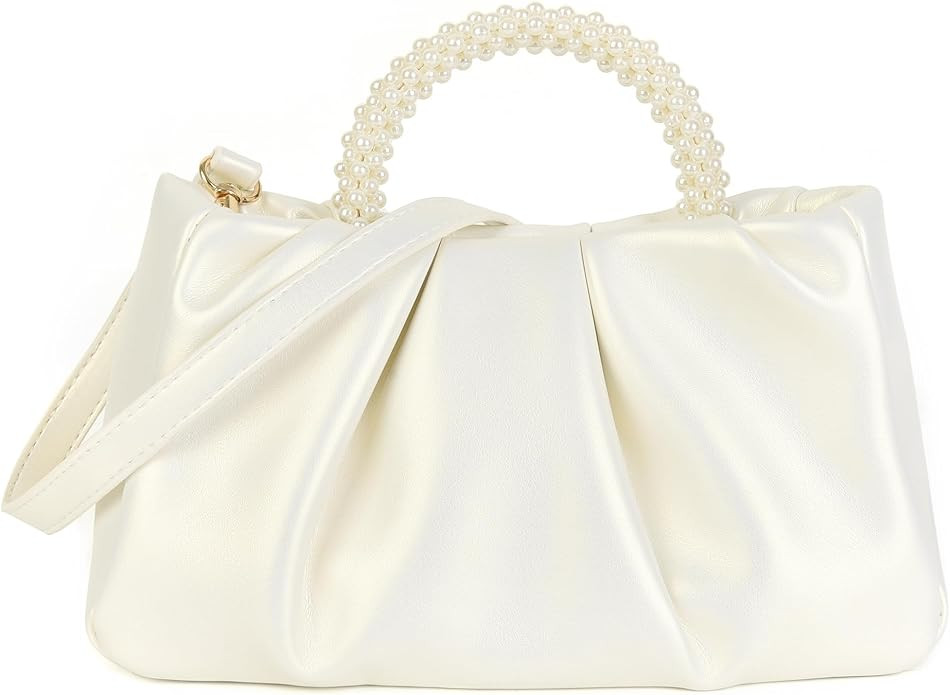 Valleycomfy Evening Clutch Pearl Purses for Women Ladies Soft Leather Ruched Crossbody Bags Shoul... | Amazon (US)