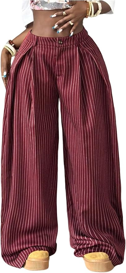 GORGLITTER Women's Baggy Dress Pant Low Rise Pleated Barrel Cargo Oversized Wide Leg Business Cas... | Amazon (US)