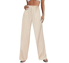 SweatyRocks Women's Casual Wide Leg High Waisted Button Down Straight Long Trousers Pants | Amazon (US)