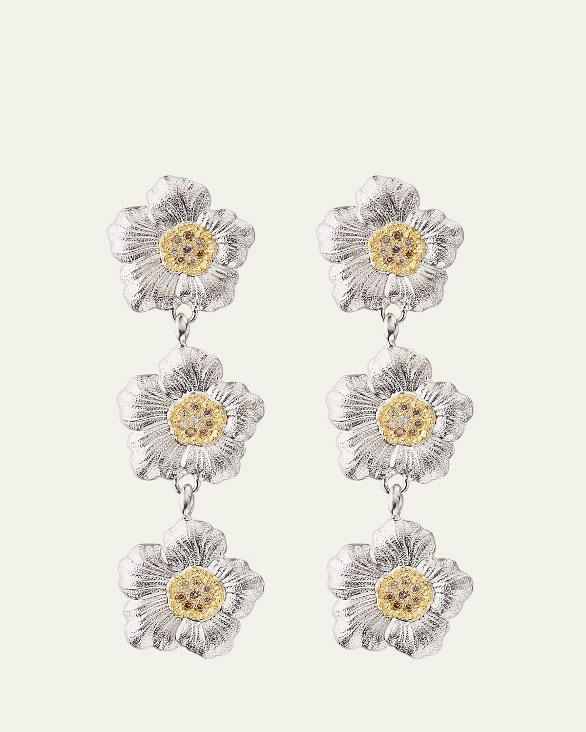 Blossoms Gardenia Sterling Silver and 18K Yellow Gold Diamond Triple Drop Earrings | Bergdorf Goodman