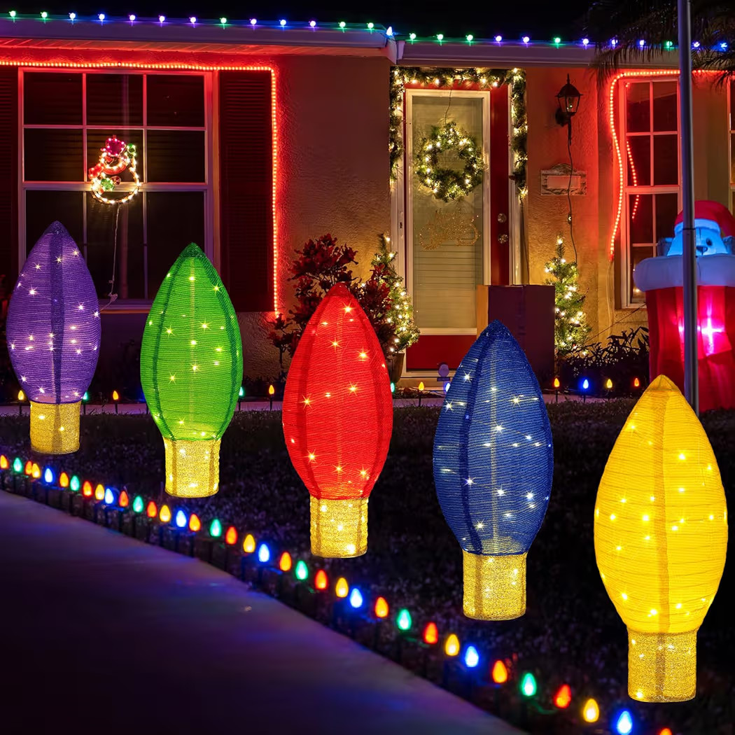 5 Pack Large Lighted Outdoor Christmas Decoration 2.4 ft Pop up Collapsible Christmas Bulb Giant ... | Amazon (US)