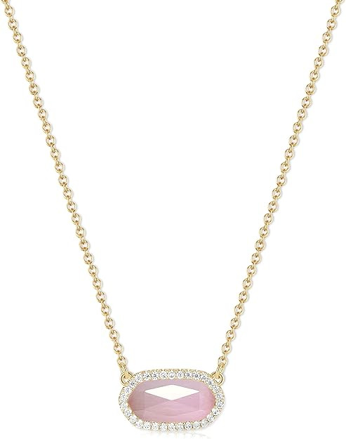 Hexagon Necklace for Women 14K Gold Plated Gemstone Pendant Dainty Geometric Layering Chain Adjus... | Amazon (US)