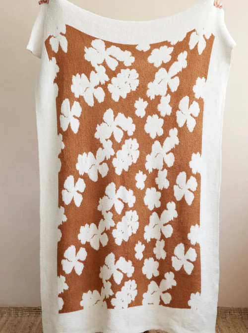 Shiraleah Rowan Super Soft Floral Reversible Throw, Almond | Shiraleah