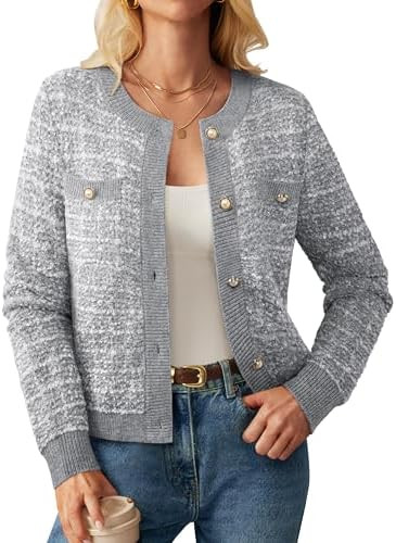 GRACE KARIN Womens Open Front Button Down Long Sleeve Texture Knit Cardigan Sweaters with Pockets | Amazon (US)