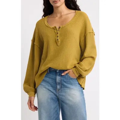 Free People Montreal Henley Thermal Top in Clean Ivory at Nordstrom, Size Small | Nordstrom