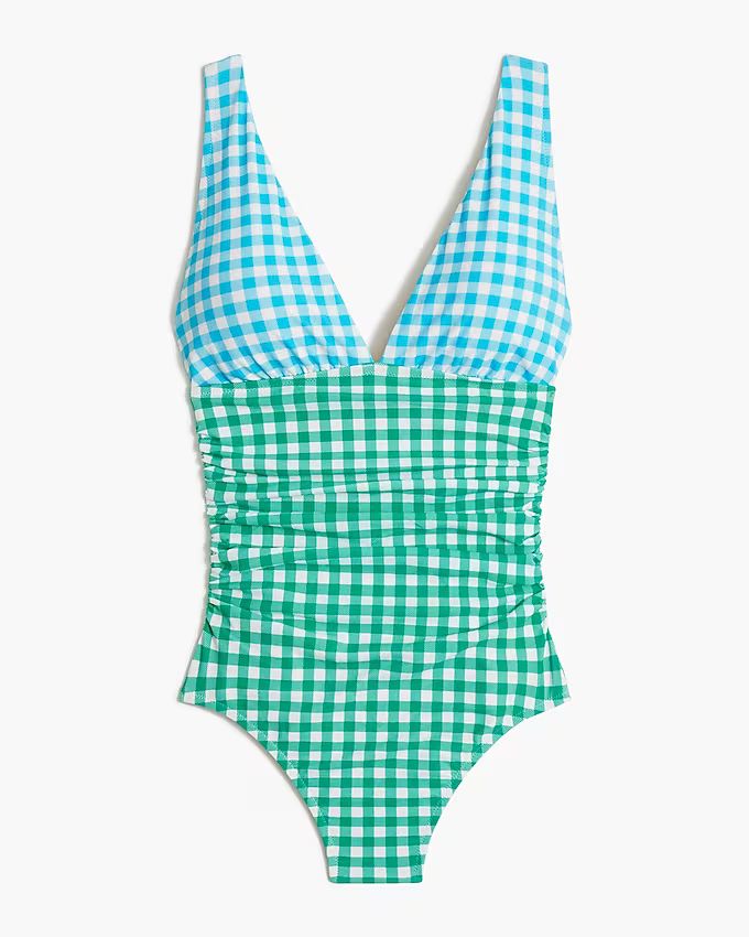 Gingham V-neck one-piece swimsuit | J.Crew Factory