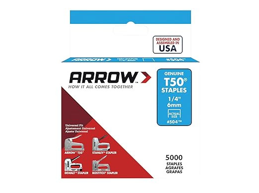 Arrow 504 T50 Heavy Duty Staples, 1/4-Inch Leg Length, 3/8-Inch Crown Width Staples for Upholster... | Amazon (US)