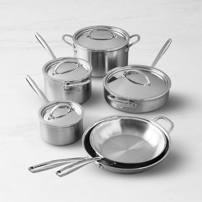 Williams Sonoma Signature Thermo-Clad&#8482; Brushed Stainless-Steel 10-Piece Cookware Set | Williams-Sonoma