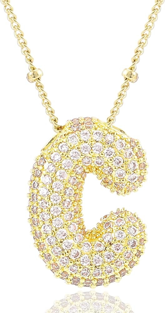 Letter Necklace, 14k Gold Plated Bubble Balloon Dainty Necklace for Women, Chunky Initial Charm P... | Amazon (US)