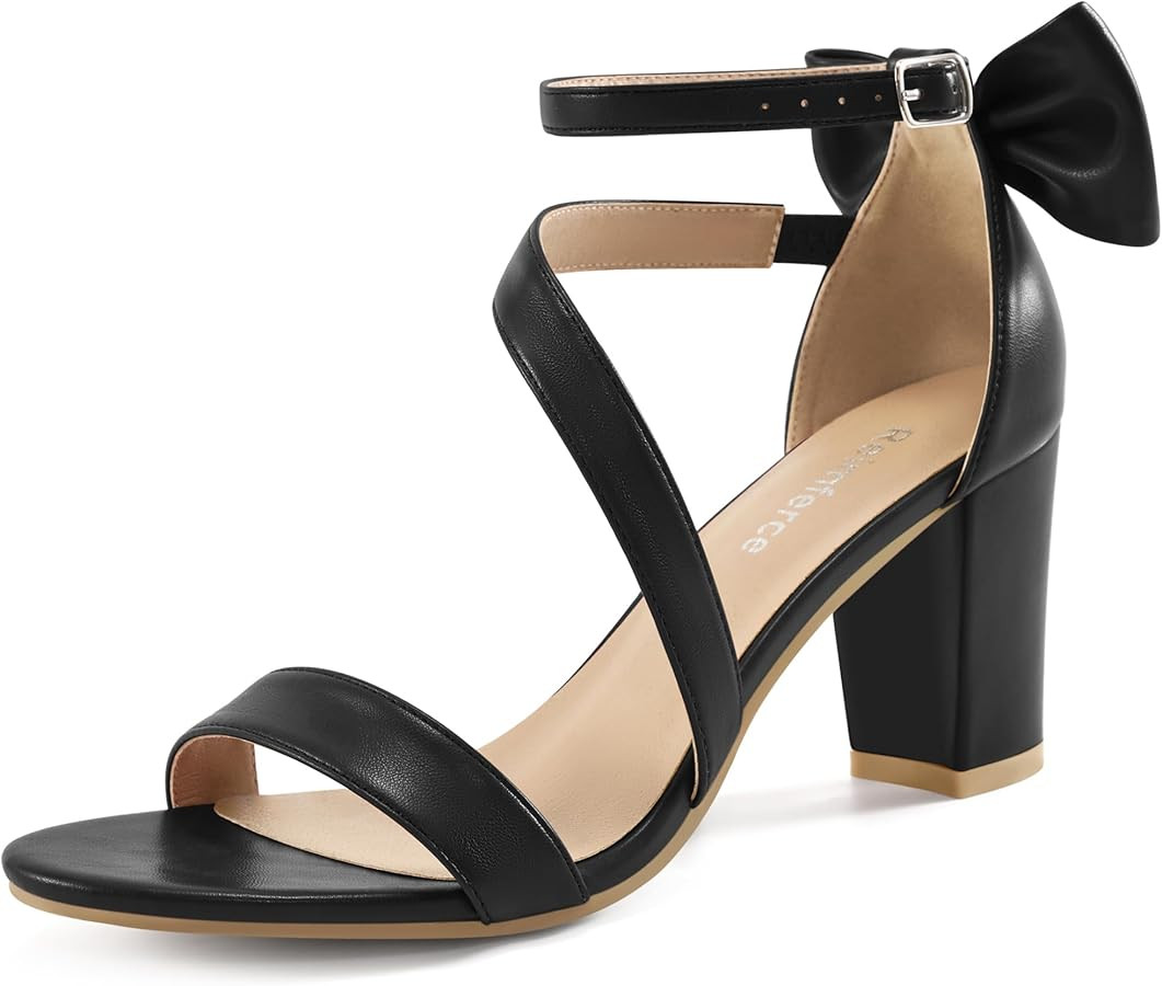 Comfortable Block Heels for Women: 3.14" Stable Walk for Confidence on Wedding - Elegant Bow Ankl... | Amazon (US)