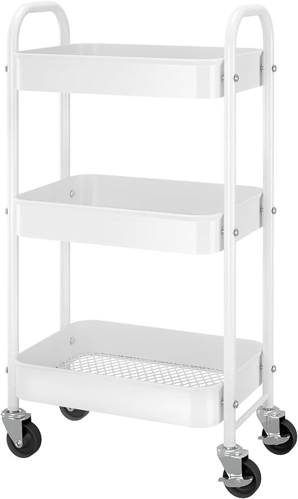 Simple Trending 3-Tier Heavy Duty Metal Utility Rolling Storage Cart with Lockable Wheels, White | Amazon (US)