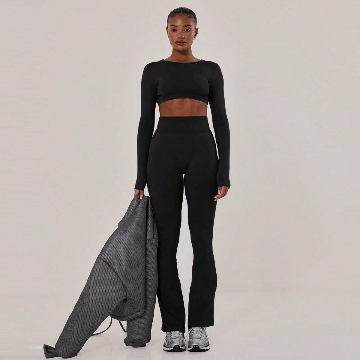 Musera Sport Ribbed High Waist Flare Activewear Yoga Pilates Leggings Pants Trousers, Padel, Tennis, Pickleball Gym Fitness Winter | SHEIN