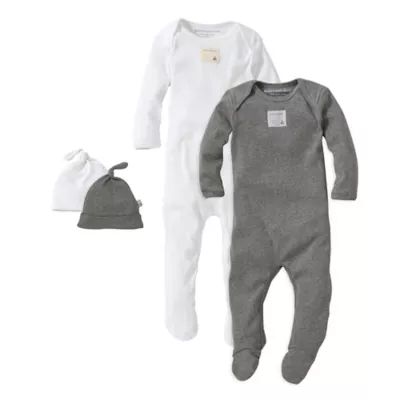 Burt's Bees Baby® Size 3M 2-Pack Footie Pajama with Hat in Grey | Bed Bath & Beyond