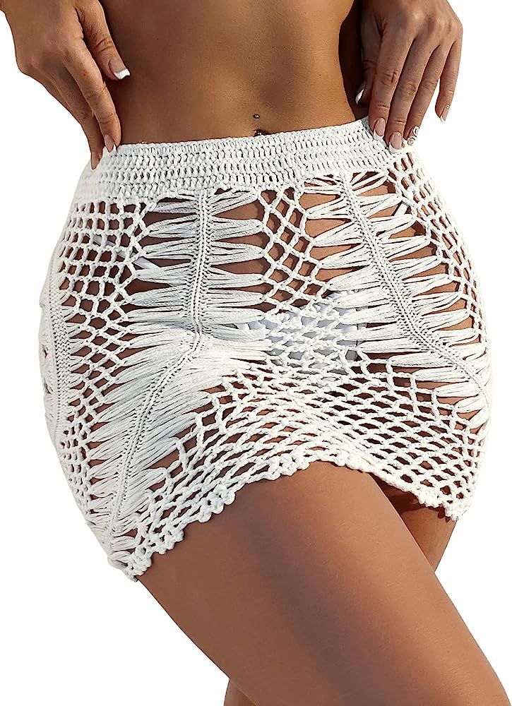 SHENHE Women's Sheer Crochet Hollow Out Swimsuit Bikini Cover Up Beach Skirts | Amazon (US)