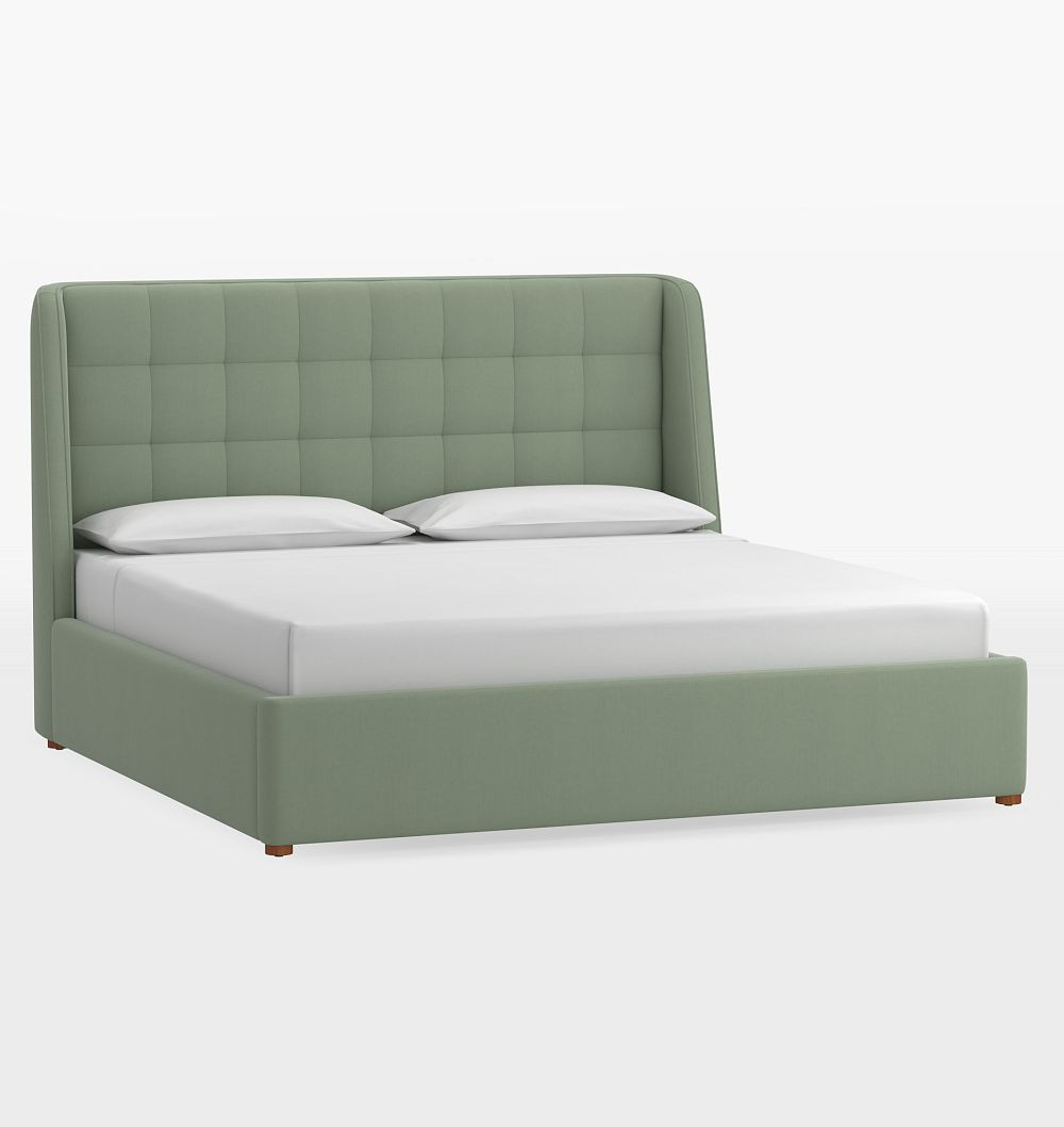 Kenton Upholstered Bed - King - Cannes Velvet Silver Sage | Rejuvenation