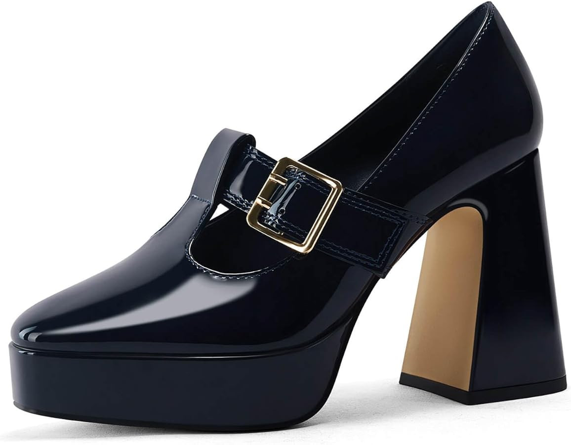 Coutgo Womens Platform Mary Jane Pumps T Strap Chunky High Heels Buckle Business Casual Dress Sho... | Amazon (US)