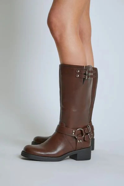 Buckled Faux Leather Boots | Forever 21